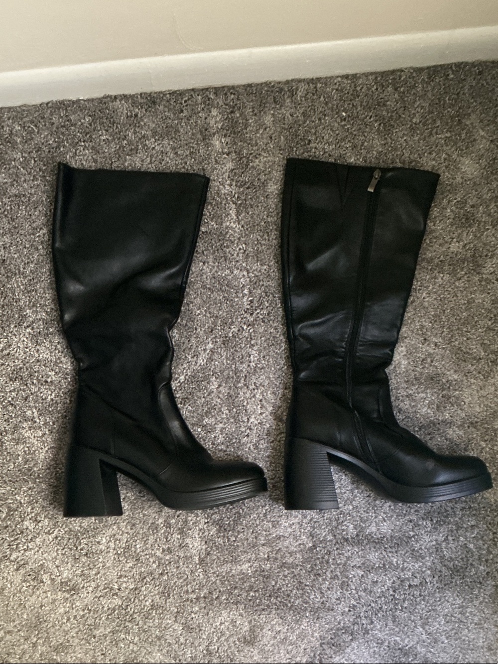 Women's Black Mid-Calf Platform Heel Boots